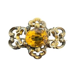 Victorian Gold Gilded Citrine Brooch Pin